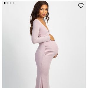 Pink Blush Metallic Mermaid Maternity Gown